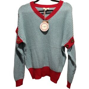 Umgee‎ Women's Blue and Red Sweater / Vest Detachable Sleeves NWT Size M